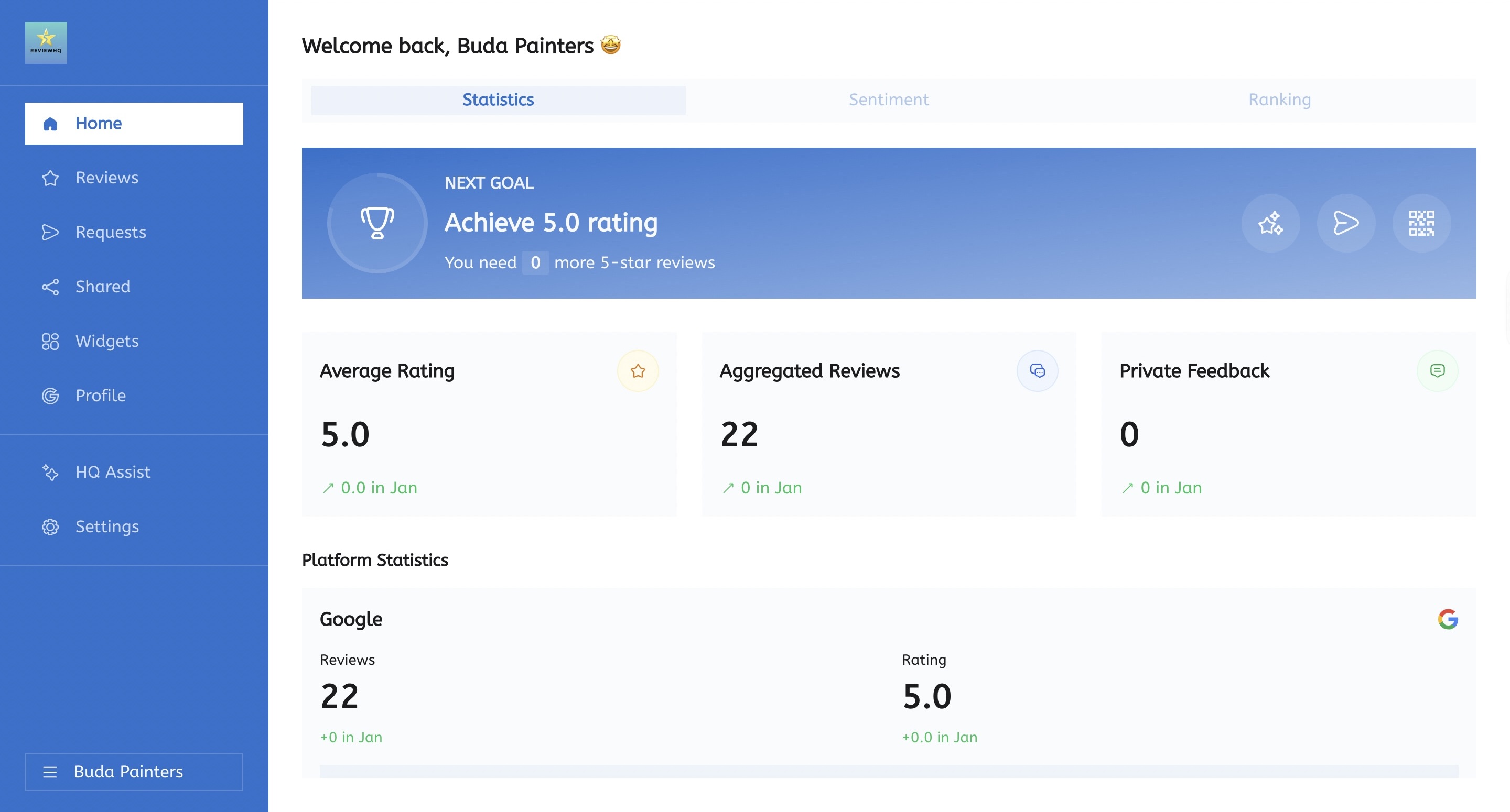 ReviewHQ Dashboard Interface